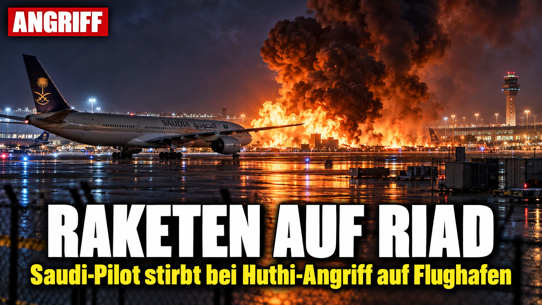 Panda Hay Riad Raketen auf Riad: Saudi-Pilot stirbt bei Huthi-Angriff auf Flughafen!