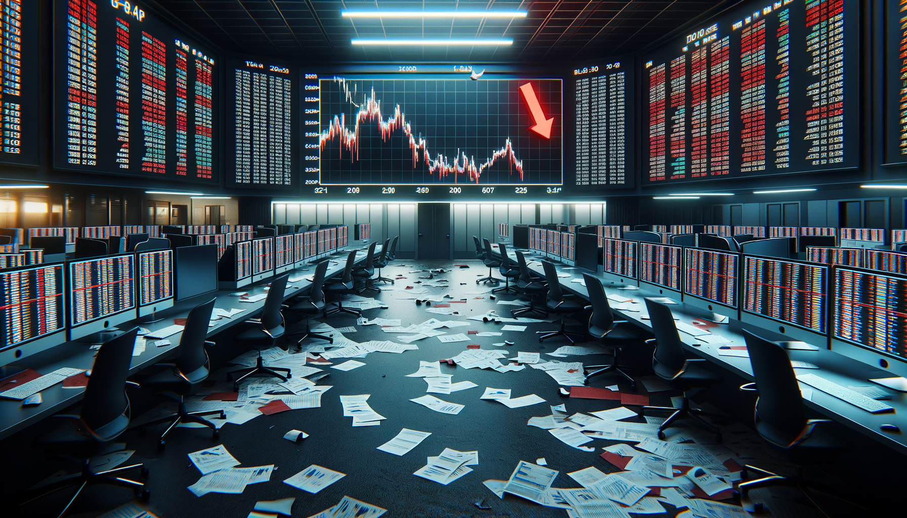 Bild eines leeren Börsensaals nach einem Crash
