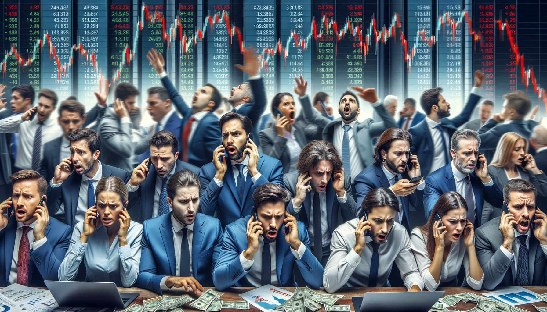 Bild von Anlegern und Händlern, die während eines Börsencrashs reagieren
