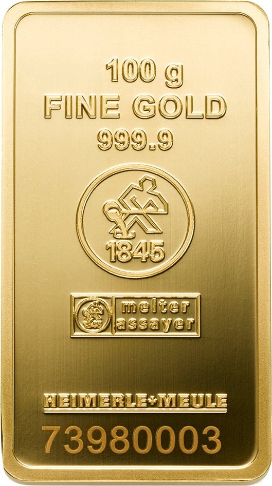 100g Goldbarren Heimerle und Meule