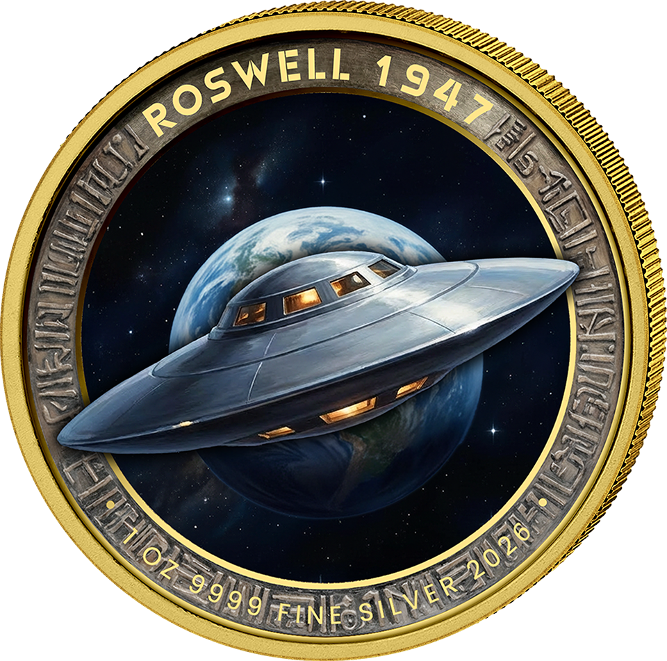 1 Unze Silber UFO Absturz Roswell 2026 (Auflage: 100 | teilvergoldet)